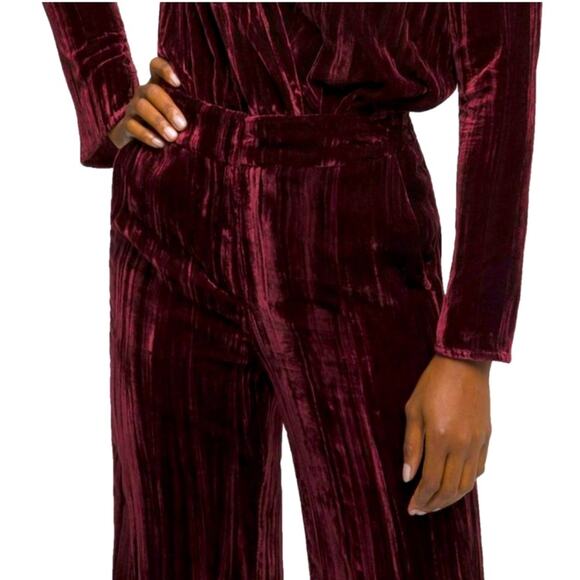 GOOD AMERICAN $159 Crinkle Velvet PANTS Size 1 = Small High Waist Wide Leg Port - Picture 5 of 13